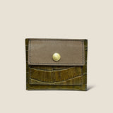 [French calf x crocodile pattern] <br>mini snap wallet<br>color: taupe x khaki