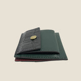 [Croc pattern x French calf] <br>mini snap wallet<br>color: black x dark green