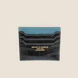 [French calf x crocodile pattern] <br>mini snap wallet<br>color: Jean blue x black
