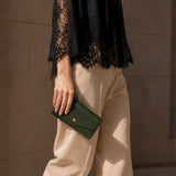 [French calf] <br>flap long wallet<br>color: dark green