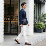 [シュリンクレザー×クロコパターンレザー]<br>ヴォヤージュショルダー<br>color：ネイビー