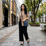 [シュリンクレザー×クロコパターンレザー]<br>ヴォヤージュショルダー<br>color：ネイビー