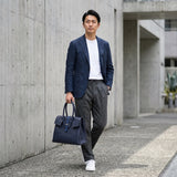 [シュリンクレザー×クロコパターンレザー]<br>ヴォヤージュLバッグ<br>color：ネイビー