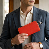 [French calf] <br>L zip long wallet<br>color: orange