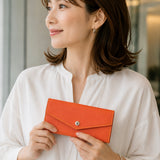 [French calf] <br>flap long wallet<br>color: orange
