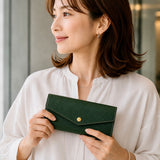 [French calf] <br>flap long wallet<br>color: dark green