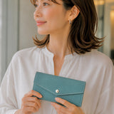 [French calf] <br>flap long wallet<br>color: Jean blue
