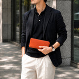 [French calf] <br>L zip long wallet<br>color: orange