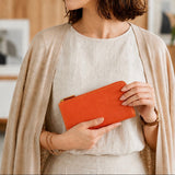 [French calf] <br>L zip long wallet<br>color: orange