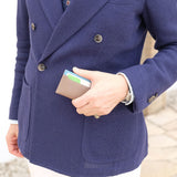 [フレンチカーフ] <br>コンパクトカードケース<br>color：トープ×ジーンブルー