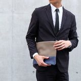 [French calf] <br>Combi clutch bag<br>color: taupe x ink blue<br>[Made to order]