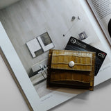 [Croc pattern leather] <br>mini snap wallet<br>color: khaki