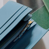 [French calf] <br>flap long wallet<br>color: Jean blue