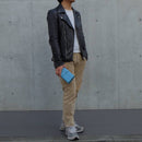 [French calf] <br>Long wallet with belt<br>color: Aqua Blue