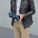 [French calf] <br>Long wallet with belt<br>Color: Navy x Turquoise Stitch<br>[Made to order]