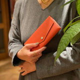 [French calf] <br>flap long wallet<br>color: orange