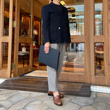 [French calf] <br>round clutch bag<br>color: navy<br>[Made to order]